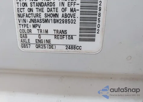 2011 Nissan Rogue Sv из США, поврежденный, VIN JN8AS5MV1BW298502